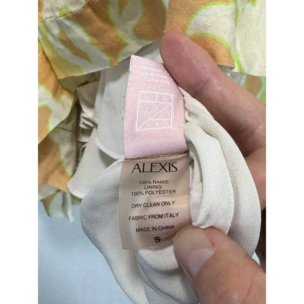 ALEXIS Capri Short Mini Dress Yellow Abstract Print 3/4 Sleeve, Size S, Rt. $598 - Picture 11 of 13